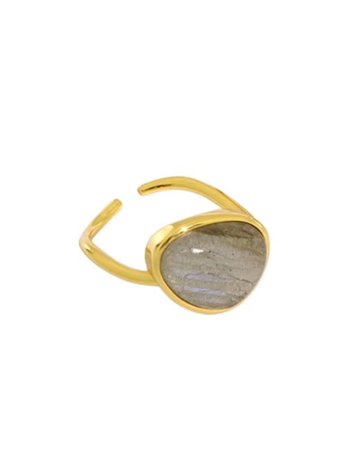 Golden [Moonstone] 925 Sterling Silver Cats Eye Geometric Minimalist Band Ring